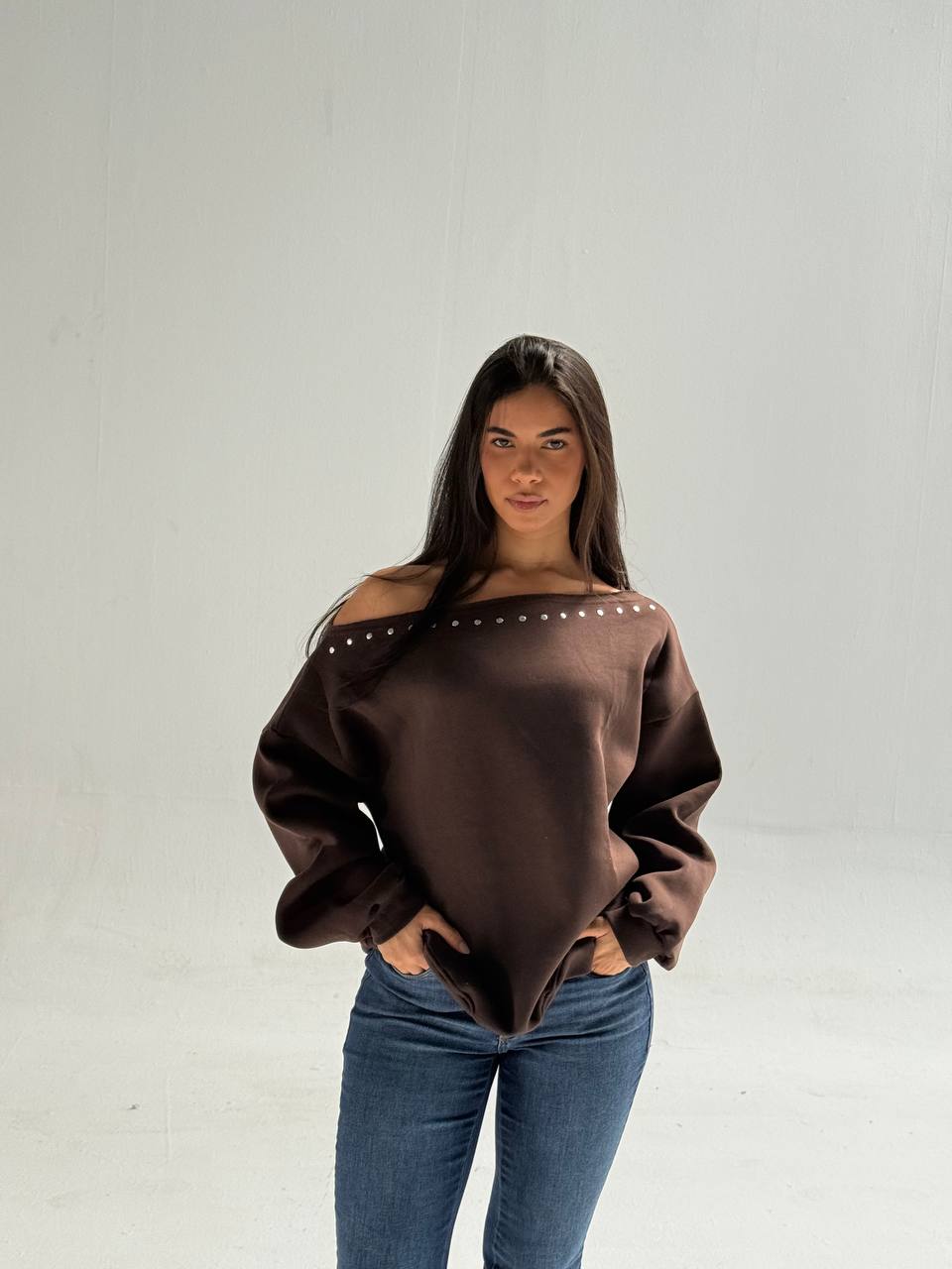 Brown Off-Shoulder Top
