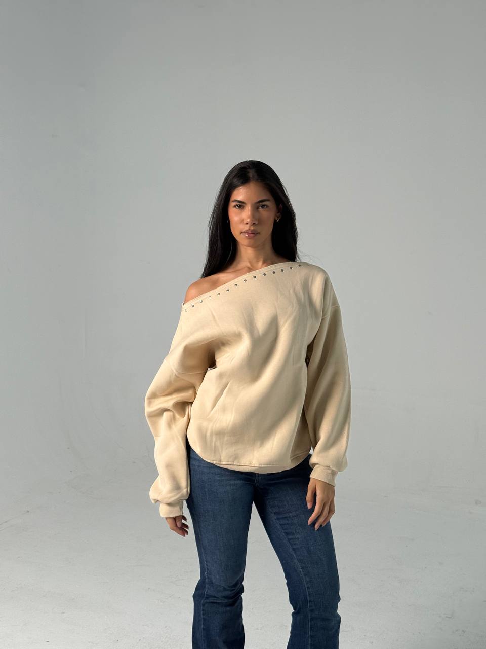 Beige Off-Shoulder Top