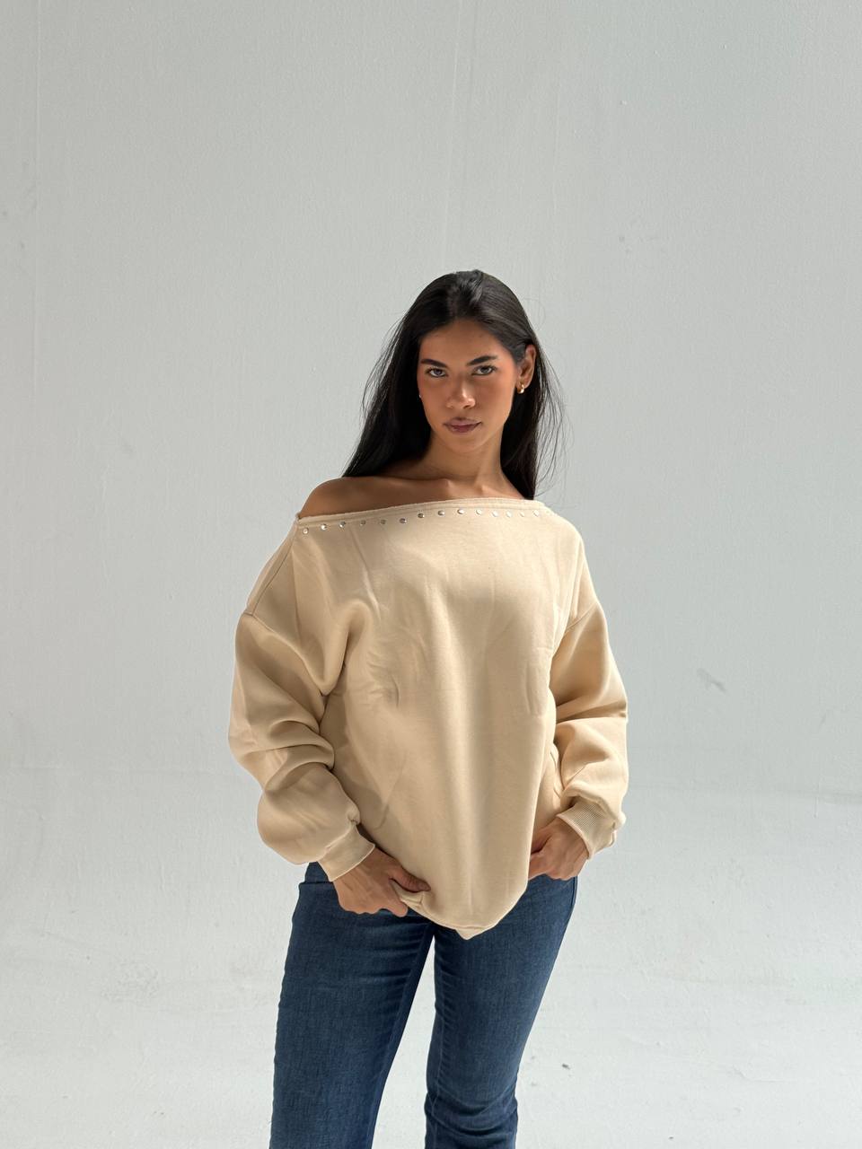 Beige Off-Shoulder Top