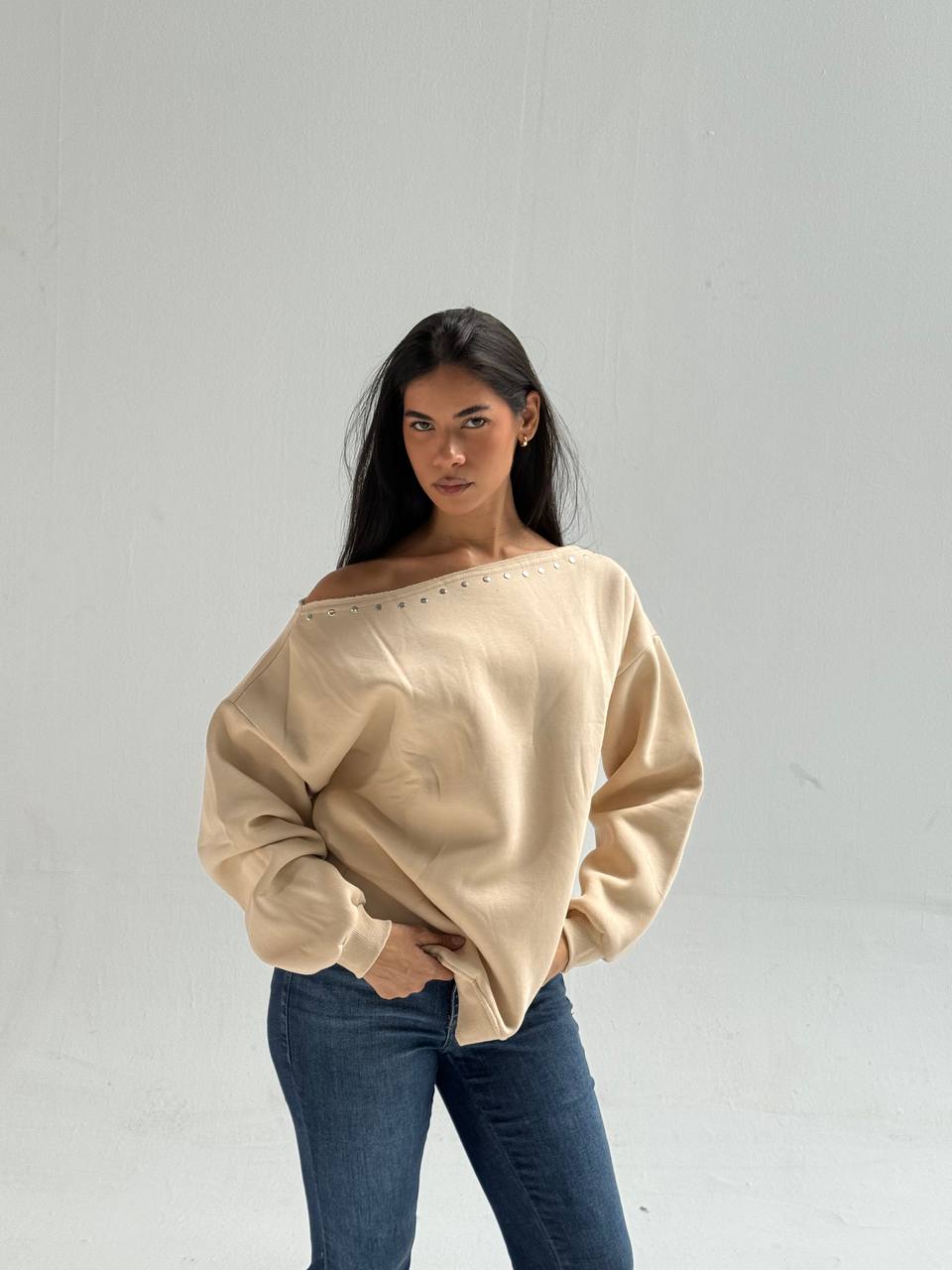 Beige Off-Shoulder Top