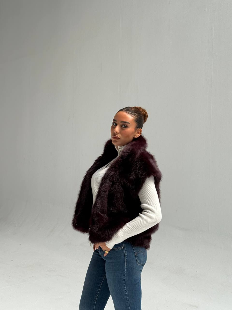 Yosi Burgundy Fur cut Vest