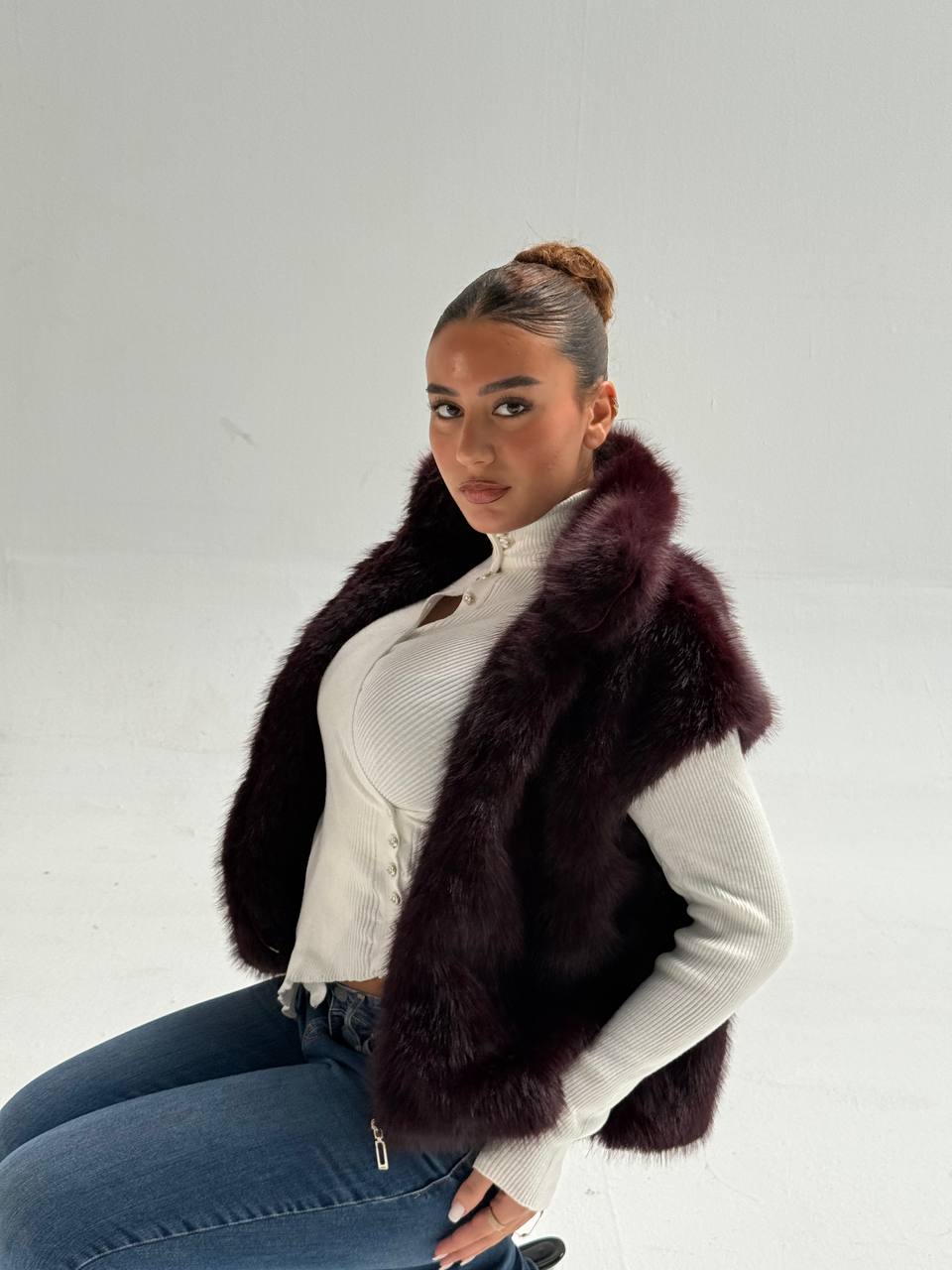 Yosi Burgundy Fur cut Vest