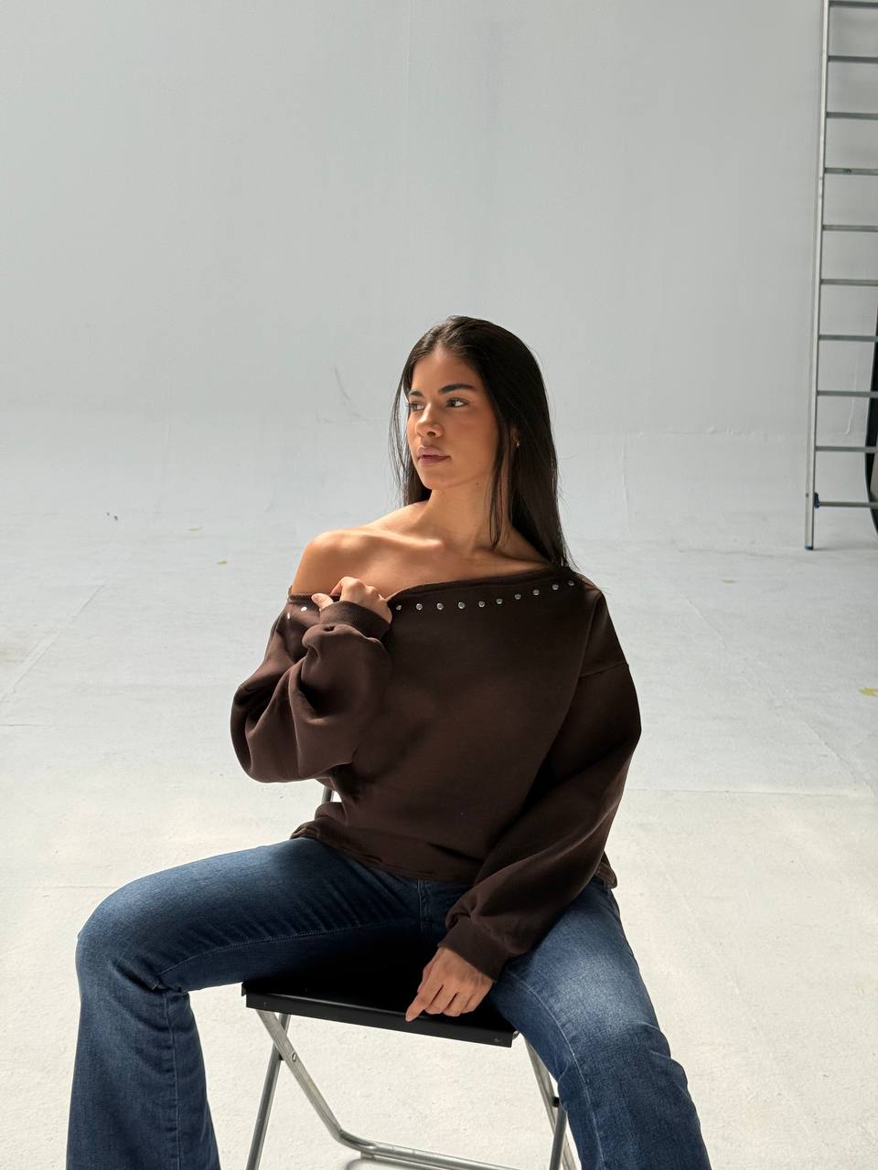 Brown Off-Shoulder Top