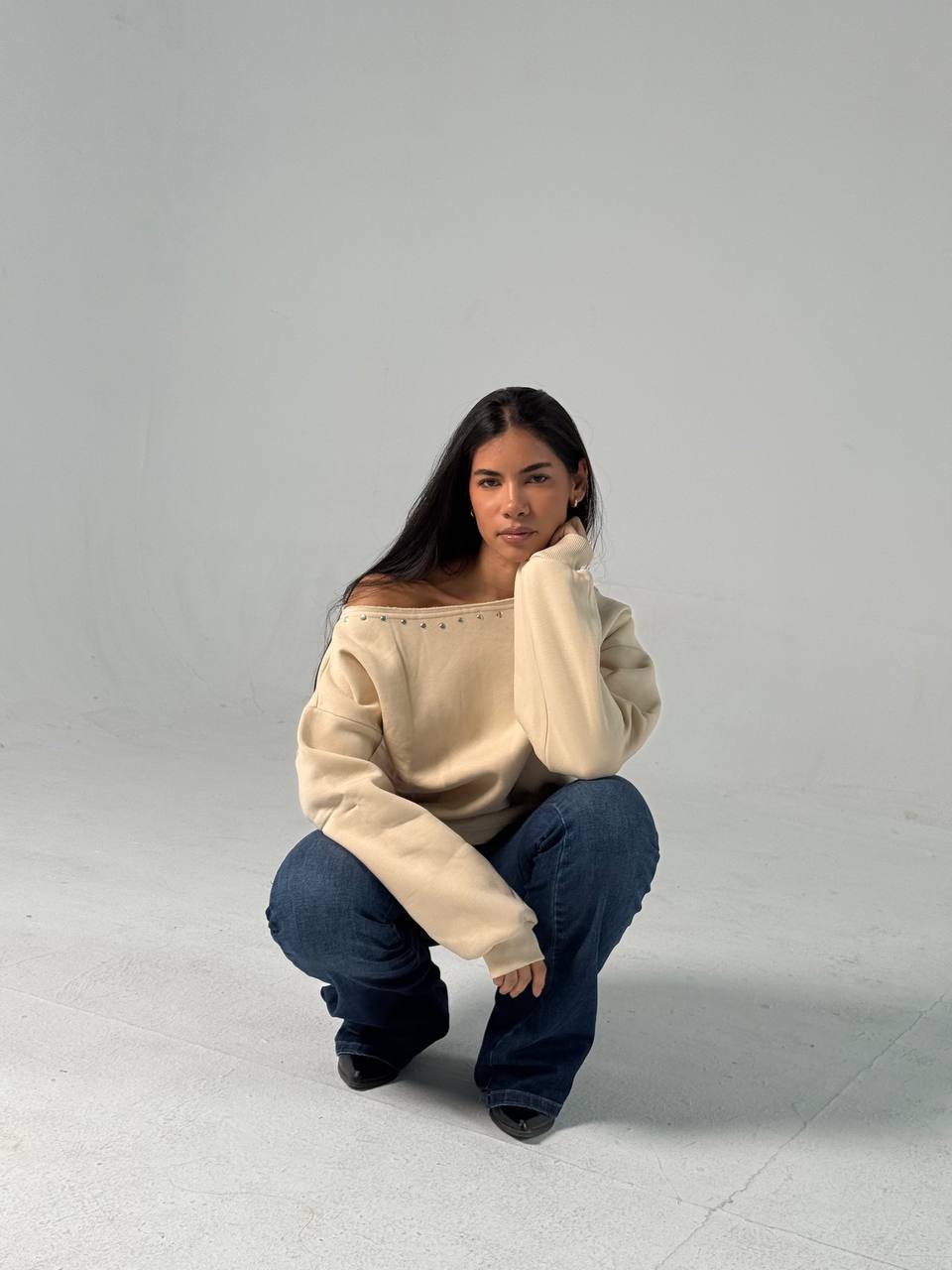 Beige Off-Shoulder Top