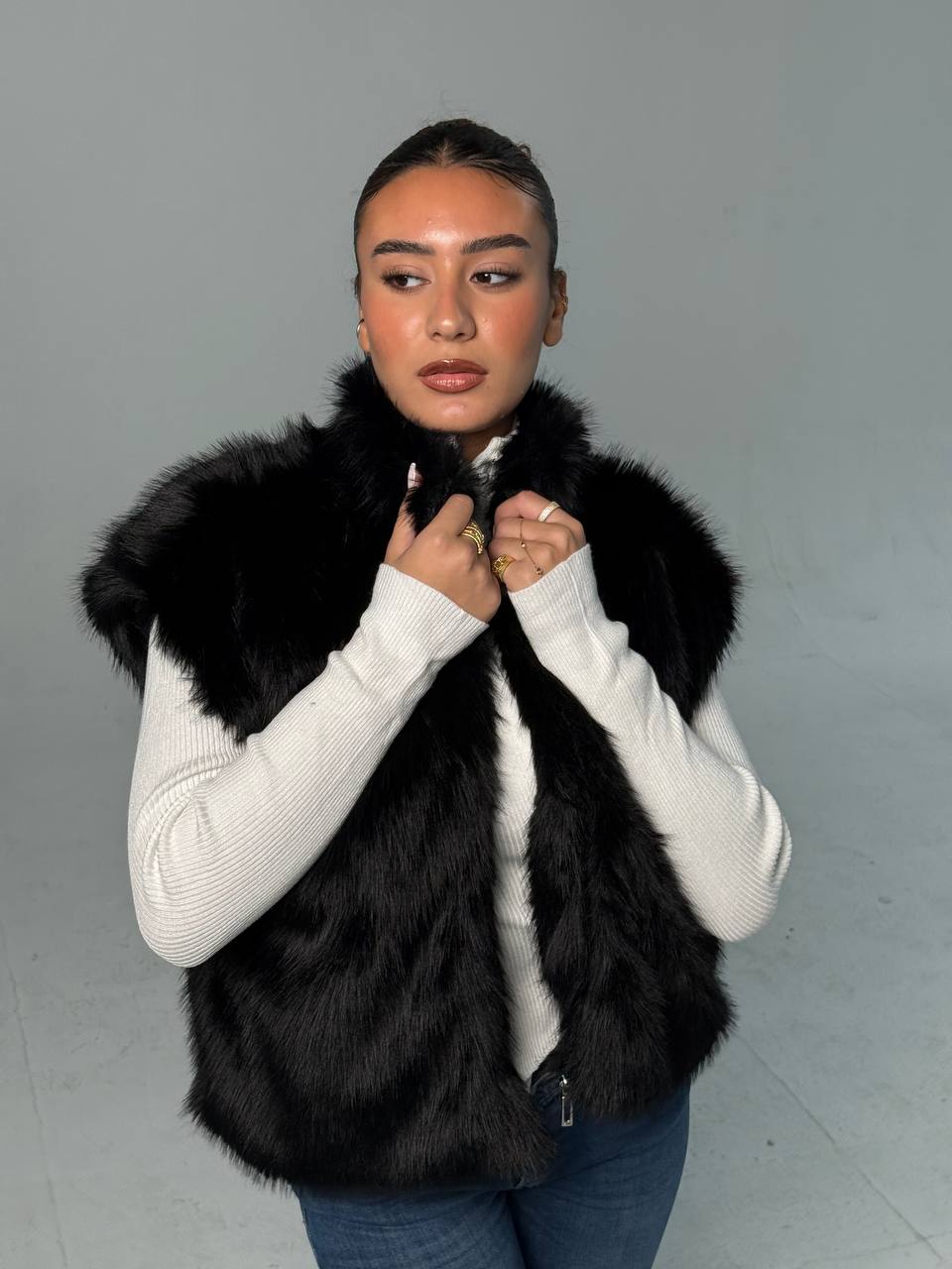 Yosi Black Fur cut Vest