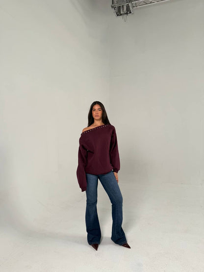 Burgundy Off-Shoulder Top